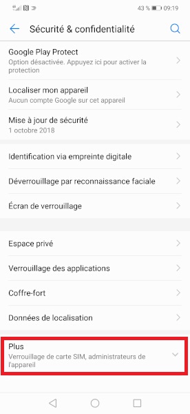 Changer votre code PIN de son Huawei Y9 2019.